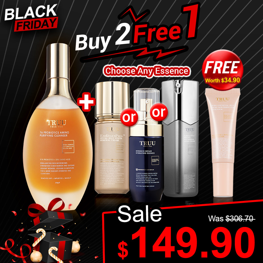 TRUU 76 Amino Cleanser + (Copper Peptide Repair Essence / Royal Jelly Youth Renewal Cream / Retinol Age-Renewal Lifting Cream) Pick one【Free】Royal Jelly Tinted Skin Perfector SPF50 ★★★ 10ML