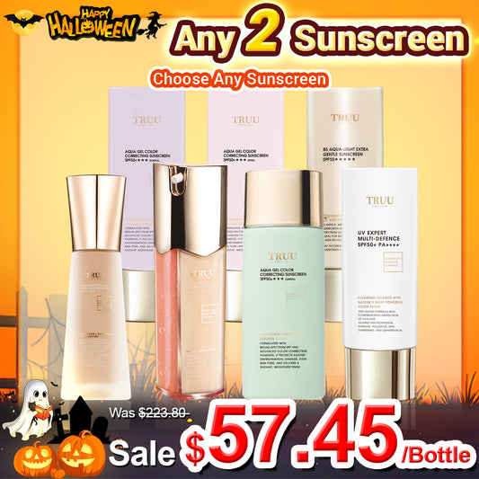TRUU Any 2 Sunscreen (UV Fluid SPF50+ PA++++ / B5 Sensitive Skin Sunscreen SPF50★★★★★ / Color Correcting Sunscreen SPF50+★★★ Pink or Purple or Green / Day Cream SPF35★★ / Tinted Skin Perfector SPF50 ★★★)